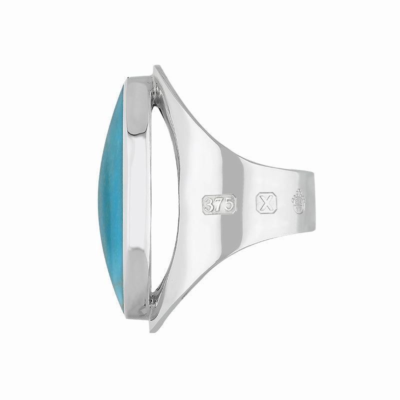 9ct White Gold Turquoise Queen's Jubilee Hallmark Large Oval Ring D
