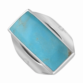 9ct White Gold Turquoise Queen's Jubilee Hallmark Medium Oblong Ring D