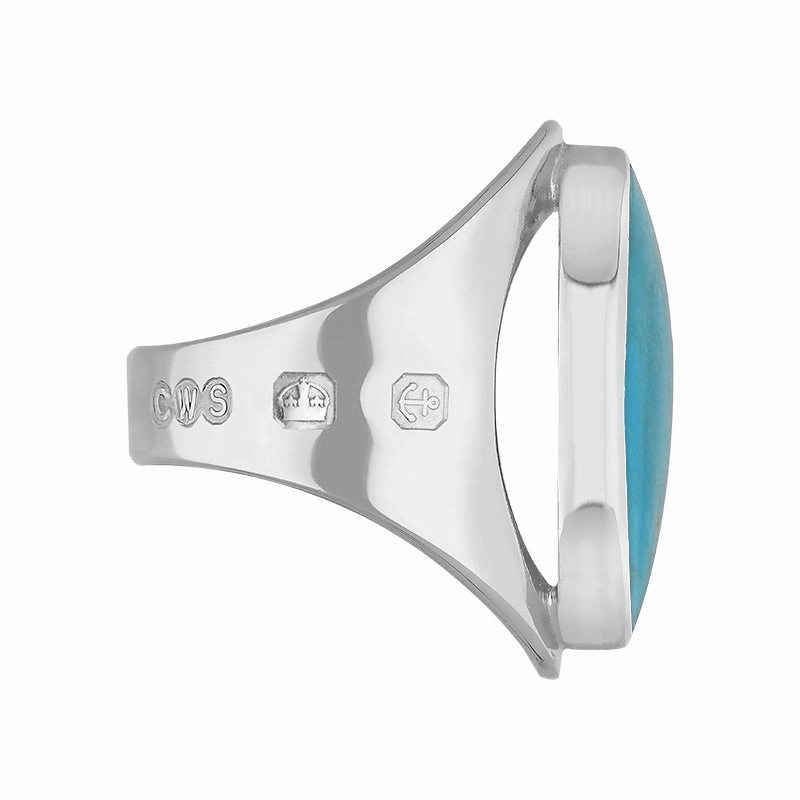 9ct White Gold Turquoise Queen's Jubilee Hallmark Medium Oval Ring D