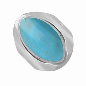 9ct White Gold Turquoise Queen's Jubilee Hallmark Medium Oval Ring D