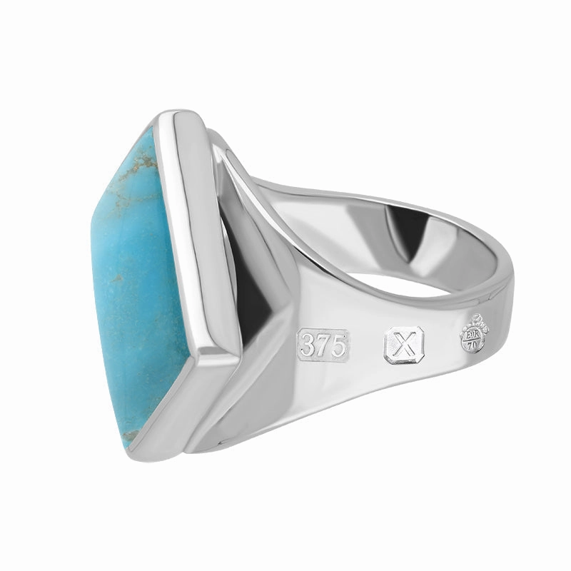 9ct White Gold Turquoise Queen's Jubilee Hallmark Small Rhombus Ring D