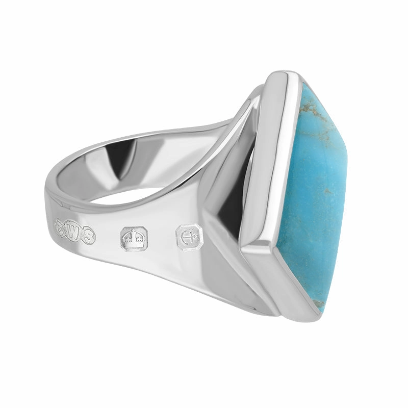9ct White Gold Turquoise Queen's Jubilee Hallmark Small Rhombus Ring D