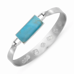 9ct White Gold Turquoise Queen's Jubilee Hallmark Wide Oblong Bangle D