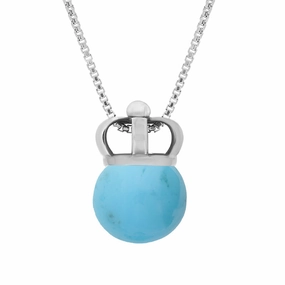 9ct White Gold Turquoise Royal Crown 11mm Bead Pendant