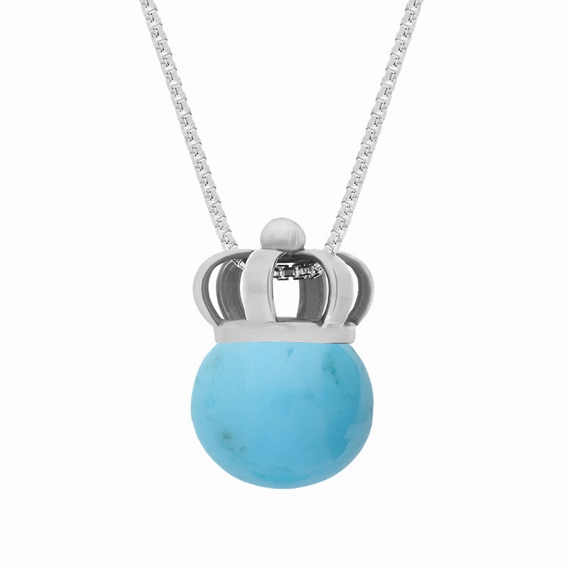 9ct White Gold Turquoise Royal Crown 11mm Bead Pendant