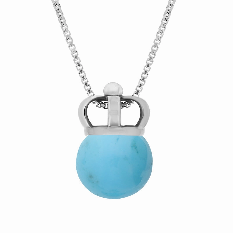 9ct White Gold Turquoise Royal Crown 11mm Bead Pendant