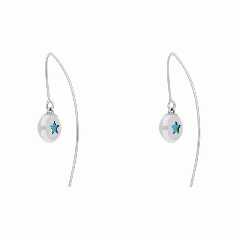 9ct White Gold Turquoise Star Disc Drop Earrings