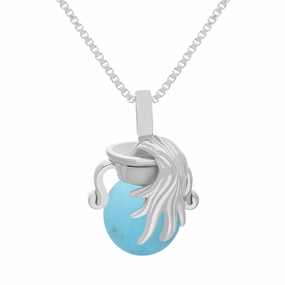 9ct White Gold Turquoise Zodiac Aquarius 8mm Bead Pendant
