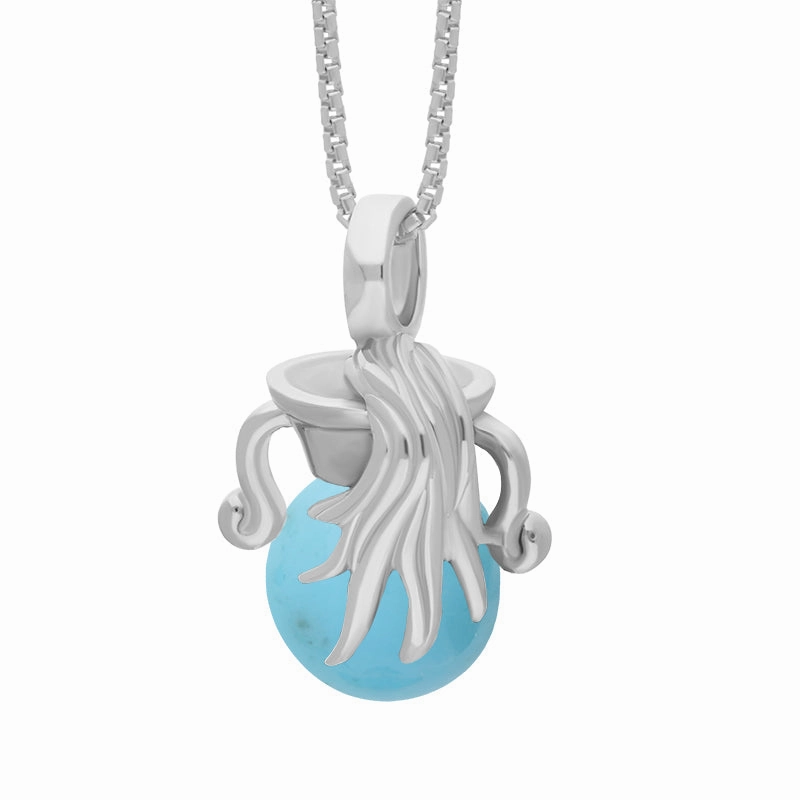 9ct White Gold Turquoise Zodiac Aquarius 8mm Bead Pendant