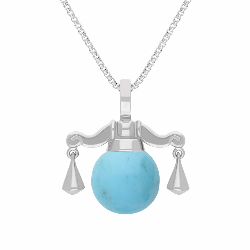 9ct White Gold Turquoise Zodiac Libra 8mm Bead Pendant
