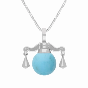 9ct White Gold Turquoise Zodiac Libra 8mm Bead Pendant