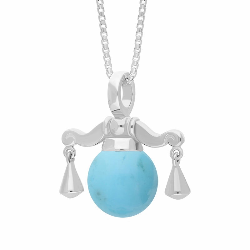 9ct White Gold Turquoise Zodiac Libra 8mm Bead Pendant