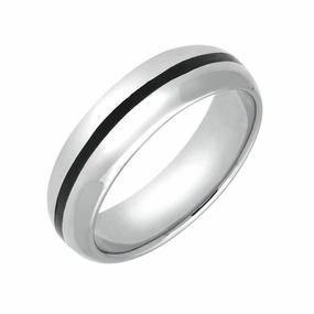 9ct White Gold Whitby Jet 1mm Stone Inlaid Wedding Band Ring