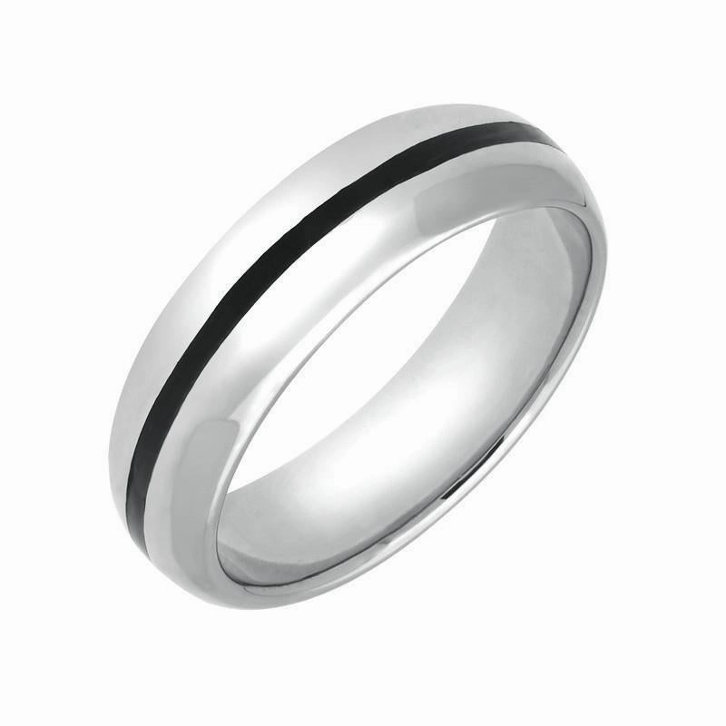 9ct White Gold Whitby Jet 1mm Stone Inlaid Wedding Band Ring