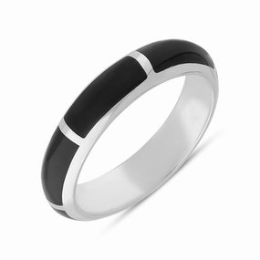 9ct White Gold Whitby Jet 6mm Gap Wedding Band Ring