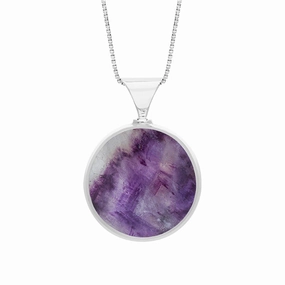 9ct White Gold Whitby Jet Blue John King's Coronation Hallmark Double Sided Round Necklace D