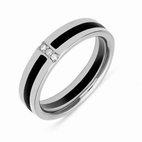 9ct White Gold Whitby Jet Diamond Inlaid Wedding Eternity Ring