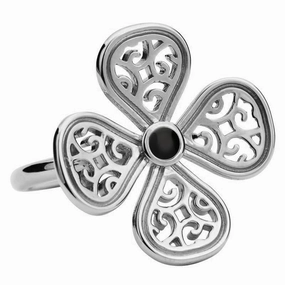 9ct White Gold Whitby Jet Flore Four Petal Filigree Ring