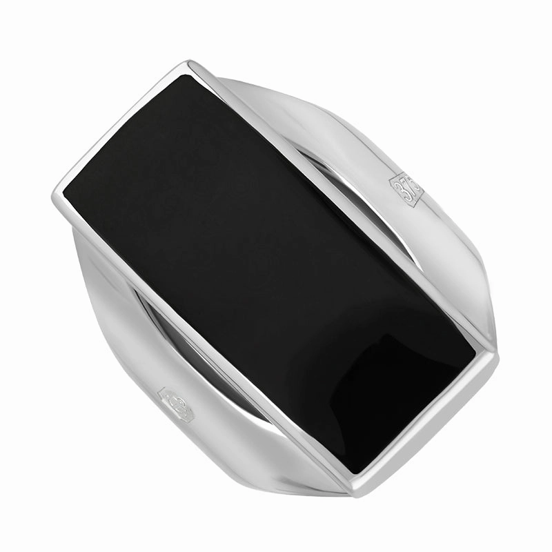 9ct White Gold Whitby Jet Hallmark Medium Oblong Ring