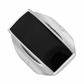 9ct White Gold Whitby Jet Hallmark Medium Oblong Ring