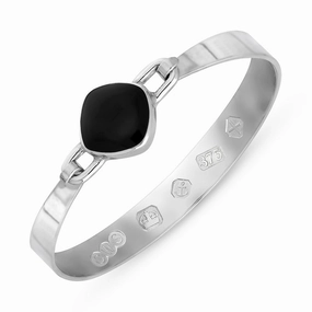 9ct White Gold Whitby Jet Hallmark Wide Cushion Bangle
