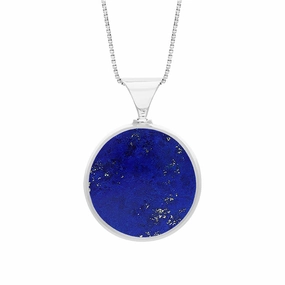 9ct White Gold Whitby Jet Lapis King's Coronation Hallmark Double Sided Round Necklace D