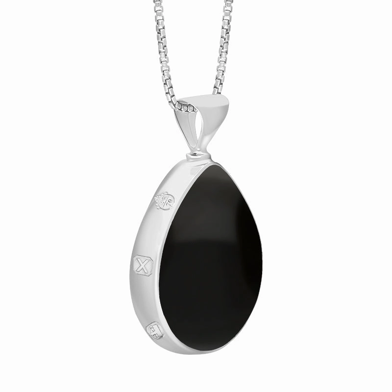 9ct White Gold Whitby Jet Lapis Lazuli Queens Jubilee Hallmark Double Sided Pear-shaped Necklace D