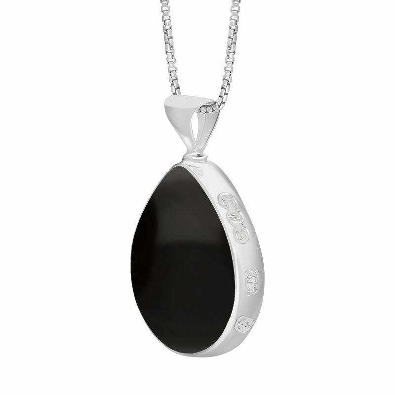 9ct White Gold Whitby Jet Lapis Lazuli Queens Jubilee Hallmark Double Sided Pear-shaped Necklace D
