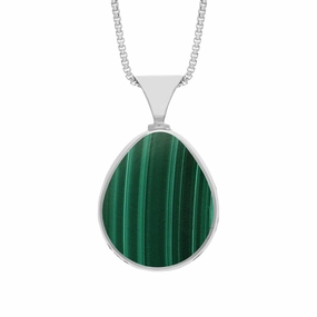 9ct White Gold Whitby Jet Malachite Hallmark Double Sided Pear-shaped Necklace