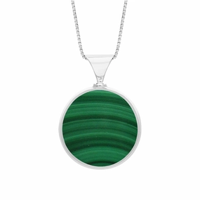 9ct White Gold Whitby Jet Malachite Queens Jubilee Hallmark Double Sided Round Necklace D