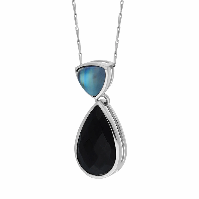 9ct White Gold Whitby Jet Moonstone Faceted Pear Necklace D