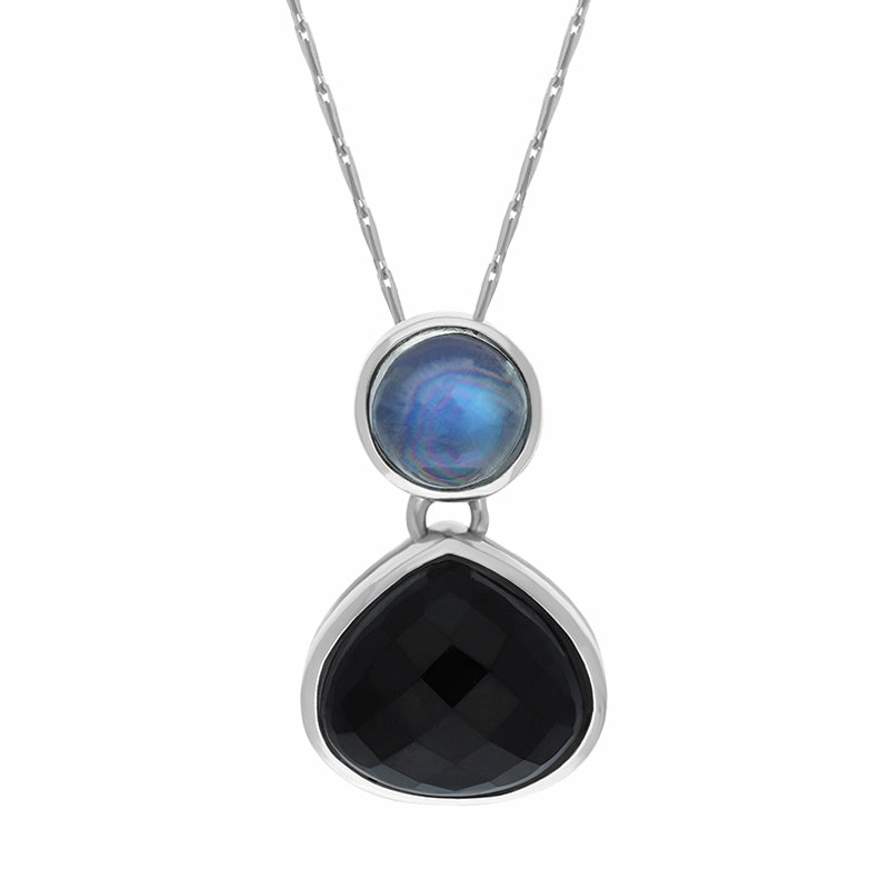 9ct White Gold Whitby Jet Moonstone Faceted Pear Necklace D