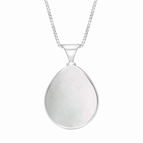 9ct White Gold Whitby Jet Mother of Pearl King's Coronation Hallmark Double Sided Pear-shaped Necklace D