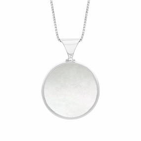 9ct White Gold Whitby Jet Mother of Pearl King's Coronation Hallmark Double Sided Round Necklace D