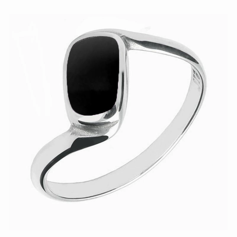 9ct White Gold Whitby Jet Oblong Twist Ring