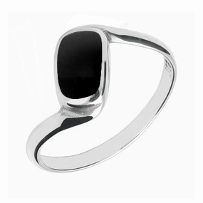 9ct White Gold Whitby Jet Oblong Twist Ring