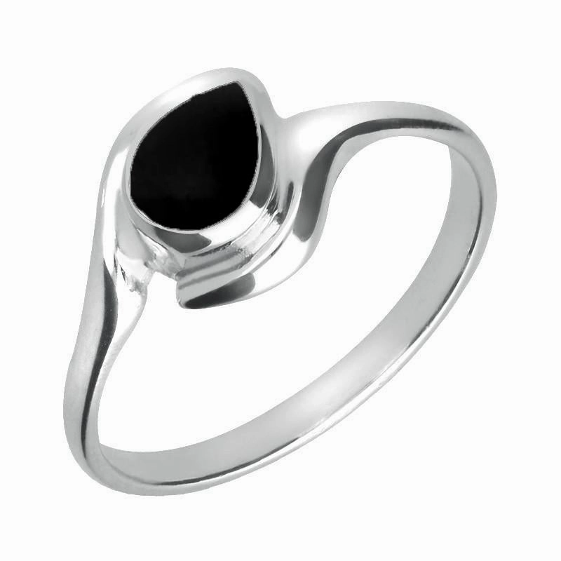 9ct White Gold Whitby Jet Offset Pear Ring