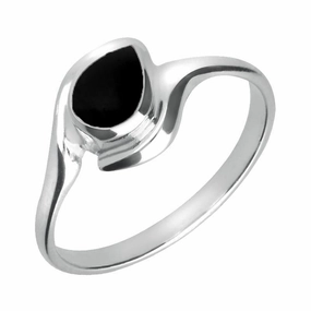 9ct White Gold Whitby Jet Offset Pear Ring
