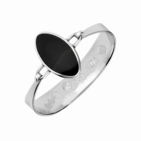 9ct White Gold Whitby Jet Oval Stone Heavy Bangle