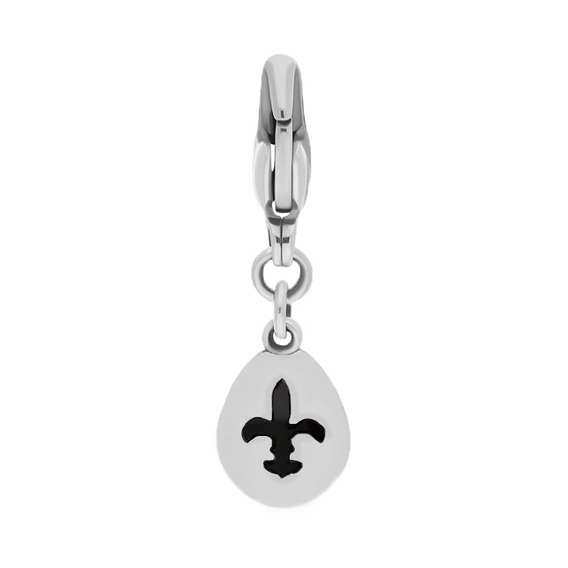 9ct White Gold Whitby Jet Pear Shaped Fleur De Lis Clip Charm