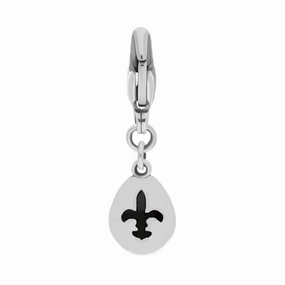 9ct White Gold Whitby Jet Pear Shaped Fleur De Lis Clip Charm