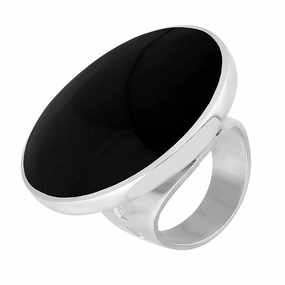 9ct White Gold Whitby Jet Queen's Jubilee Hallmark Large Round Ring D