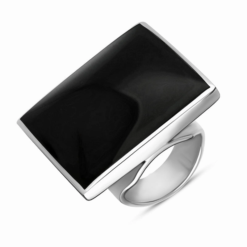 9ct White Gold Whitby Jet Queen's Jubilee Hallmark Large Square Ring D
