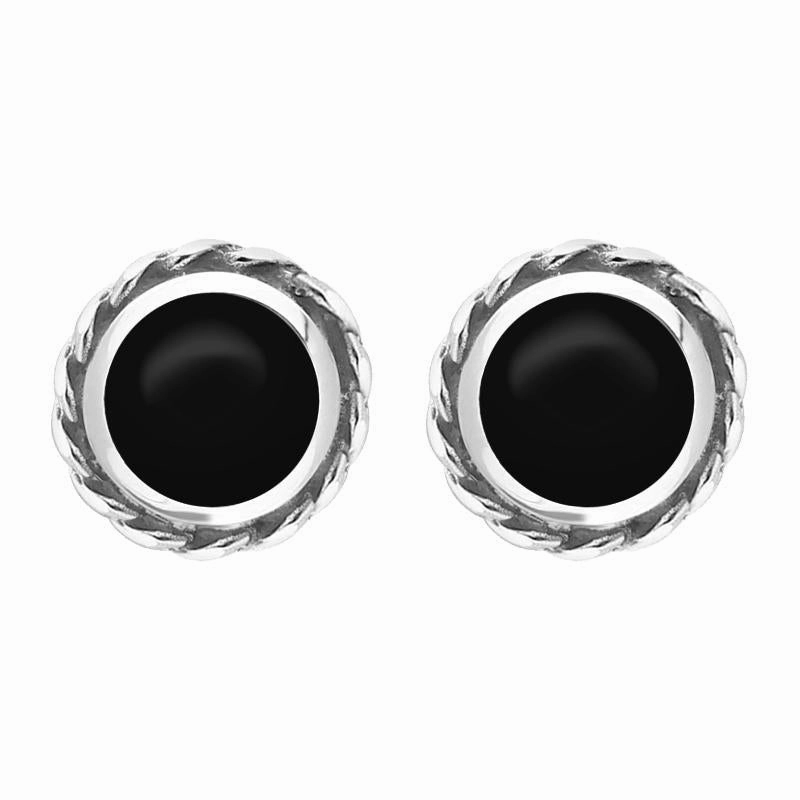 9ct White Gold Whitby Jet Round Twist Edge Stud Earrings