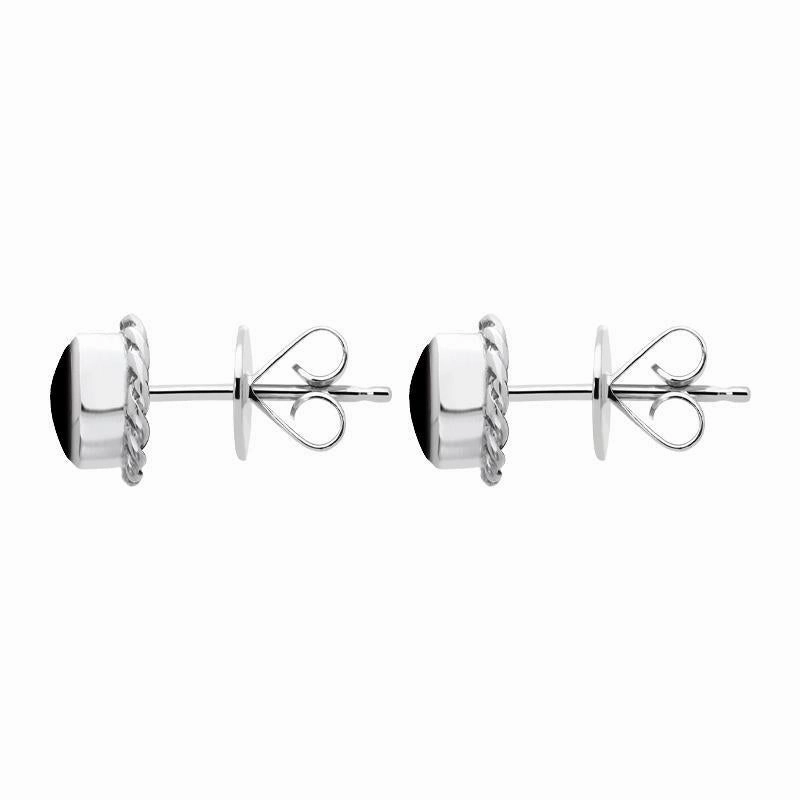 9ct White Gold Whitby Jet Round Twist Edge Stud Earrings