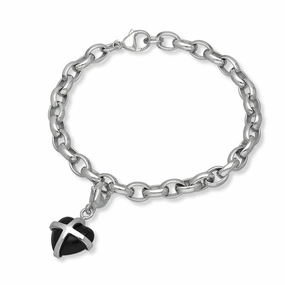 9ct White Gold Whitby Jet Small Cross Heart Charm Bracelet