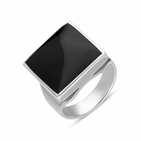 9ct White Gold Whitby Jet Small Square Ring