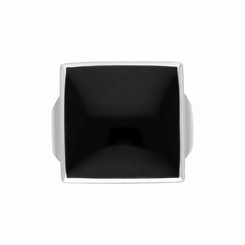 9ct White Gold Whitby Jet Small Square Ring