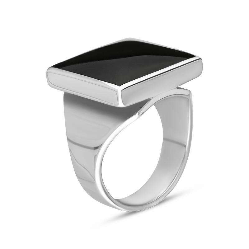 9ct White Gold Whitby Jet Small Square Ring