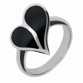 9ct White Gold Whitby Jet Split Heart Ring